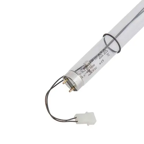 UV-Ersatzstrahler mit transparentem Gehäuse und elektrischen Anschlüssen, geeignet für BWT Bewades-Anlagen.